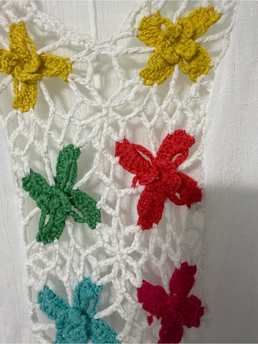 Moss Rose White Crochet V-Neck Swim Coverup with Multicolor Floral Detail - Picture 3 of 8